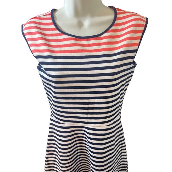 Draper James Striped Ponte Knit A Line Nassau Navy and Pink Mini Fit and Flare X - Picture 3 of 14